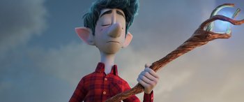 Movie still from “Onward” (2020), directed by Dan Scanlon – An animated character is holding a stick in his hand; Medium shot, Low angle