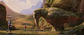 Movie still from “Onward” (2020), directed by Dan Scanlon – An image of an animated creature in a field; Extreme Wide shot, Low angle