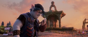 Movie still from “Onward” (2020), directed by Dan Scanlon – An image of an animated character with a pen in his mouth; Medium shot, Over the shoulder angle