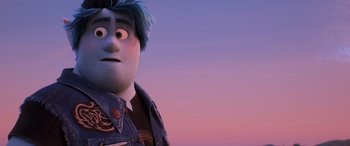 Movie still from “Onward” (2020), directed by Dan Scanlon – A person's face in a movie scene; Close Up shot, Low angle