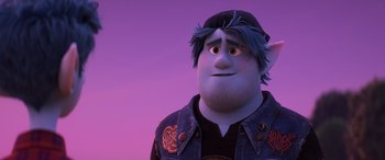 Movie still from “Onward” (2020), directed by Dan Scanlon – A person's face in a movie scene; Close Up shot, Over the shoulder angle