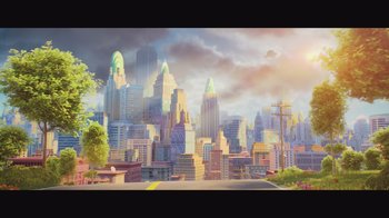 An artistic painting of a large city with many skyscrapers