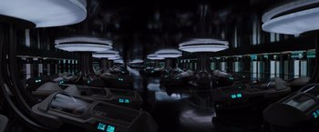 Movie still from “Passengers” (2016), directed by Morten Tyldum – A room filled with lots and lots of lights; Extreme Wide shot, High angle