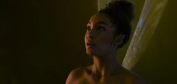 Movie still from “Peter Pan & Wendy” (2023), directed by David Lowery – A woman with a very dark look on her face; Close Up shot, High angle