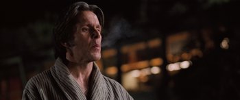 Movie still from “Pineapple Express” (2008), directed by David Gordon Green – A person wearing a robe; Close Up shot, Low angle