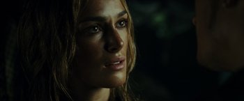 Movie still from “Pirates of the Caribbean: At World's End” (2007), directed by Gore Verbinski – A woman's face in the dark; Close Up shot, Over the shoulder angle