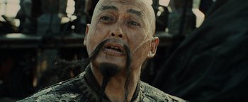 Movie still from “Pirates of the Caribbean: At World's End” (2007), directed by Gore Verbinski – A man with a beard and a mustache; Close Up shot, Over the shoulder angle