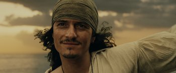Movie still from “Pirates of the Caribbean: At World's End” (2007), directed by Gore Verbinski – A person wearing a head scarf; Close Up shot, Low angle