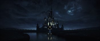 Movie still from “Pirates of the Caribbean: Dead Men Tell No Tales” (2017), directed by Espen Sandberg – A castle with a dark sky in the background; Extreme Wide shot, Low angle