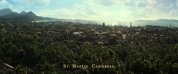 Movie still from “Pirates of the Caribbean: Dead Men Tell No Tales” (2017), directed by Espen Sandberg – A view of st; Extreme Wide shot, High angle