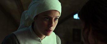 Movie still from “Pirates of the Caribbean: Dead Men Tell No Tales” (2017), directed by Espen Sandberg – A woman wearing a white hat and a white shirt; Close Up shot, Low angle