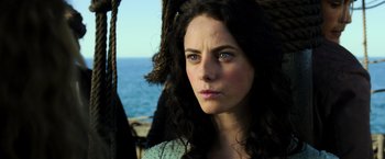 Movie still from “Pirates of the Caribbean: Dead Men Tell No Tales” (2017), directed by Espen Sandberg – A person with long hair; Close Up shot, Low angle