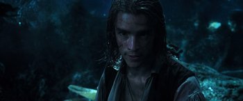 Movie still from “Pirates of the Caribbean: Dead Men Tell No Tales” (2017), directed by Espen Sandberg – A person with wet hair; Close Up shot, Low angle