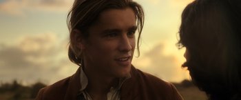Movie still from “Pirates of the Caribbean: Dead Men Tell No Tales” (2017), directed by Espen Sandberg – A person with long brown hair; Close Up shot, Over the shoulder angle