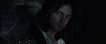 Movie still from “Pirates of the Caribbean: On Stranger Tides” (2011), directed by Rob Marshall – A person with long black hair; Close Up shot, High angle