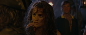 Movie still from “Pirates of the Caribbean: On Stranger Tides” (2011), directed by Rob Marshall – A person with long brown hair; Close Up shot, Over the shoulder angle