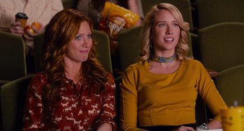 Movie still from “Pitch Perfect” (2012), directed by Jason Moore – Two women are sitting in a movie theater; Medium shot, Over the shoulder angle