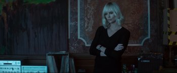 Movie still from “Atomic Blonde” (2017), directed by David Leitch – Charlize theron in atomic blonde; Medium shot, Low angle