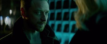 Movie still from “Atomic Blonde” (2017), directed by David Leitch – A person wearing a jacket; Close Up shot, Over the shoulder angle