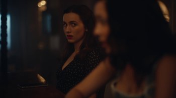 Movie still from “Euphoria” (2019), created by Sam Levinson – A woman sitting at a table in front of another woman; Close Up shot, Over the shoulder angle