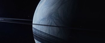 Movie still from “Prometheus” (2012), directed by Ridley Scott – A view of a planet from the side of a space ship; Extreme Wide shot, Overhead angle