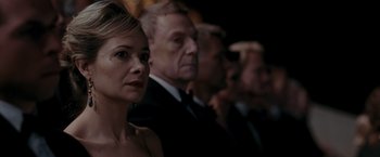 Movie still from “Quantum of Solace” (2008), directed by Marc Forster – A group of people sitting in front of each other; Close Up shot, Over the shoulder angle