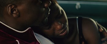 Movie still from “Queen & Slim” (2019), directed by Melina Matsoukas – A person with their eyes closed; Extreme Close Up shot, High angle