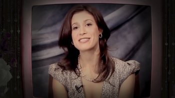 Movie still from “Queenmaker: The Making of an It Girl” (2023), directed by Zackary Drucker – A person smiling for a picture; Close Up shot, Low angle