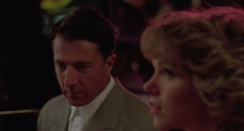 Movie still from “Rain Man” (1988), directed by Barry Levinson – A man and a woman are looking at each other; Close Up shot, Over the shoulder angle