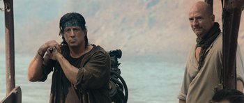 Movie still from “Rambo” (2008), directed by Sylvester Stallone – Sylvester stallone in rambo : first blood part ii; Medium shot, Low angle