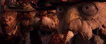 Movie still from “Rango” (2011), directed by Gore Verbinski – A man wearing a hat and a suit; Close Up shot, Low angle