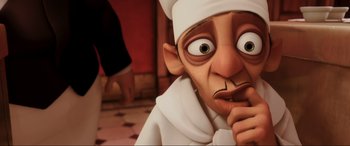 Movie still from “Ratatouille” (2007), directed by Jan Pinkava – An animated character is looking at the camera; Close Up shot, High angle