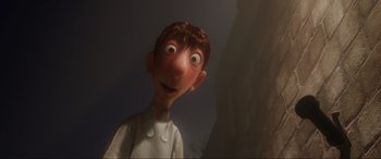 Movie still from “Ratatouille” (2007), directed by Jan Pinkava – An animated character is looking at the camera; Close Up shot, Low angle