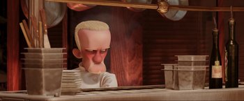 Movie still from “Ratatouille” (2007), directed by Jan Pinkava – An animated character is sitting in front of a mirror; Close Up shot, Low angle