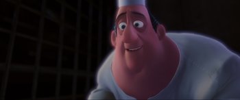 Movie still from “Ratatouille” (2007), directed by Jan Pinkava – A cartoon character's face; Close Up shot, Low angle