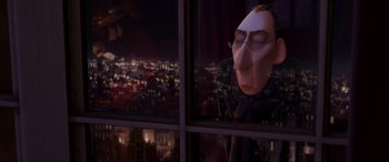 Movie still from “Ratatouille” (2007), directed by Jan Pinkava – An animated character looking out of a window at night; Medium shot, Over the shoulder angle
