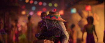 Movie still from “Raya and the Last Dragon” (2021), directed by Don Hall – A woman with a hat on her head; Close Up shot, Over the shoulder angle