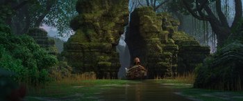 Movie still from “Raya and the Last Dragon” (2021), directed by Don Hall – A boat in the middle of a forest; Extreme Wide shot, Low angle