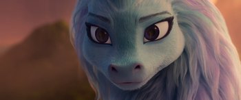 Movie still from “Raya and the Last Dragon” (2021), directed by Don Hall – View of the eyes of a blue creature; Close Up shot, High angle