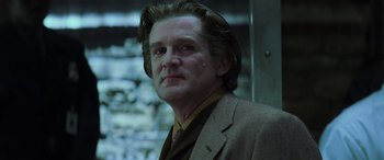 Movie still from “Red Dragon” (2002), directed by Brett Ratner – A person wearing a suit and tie; Close Up shot, Low angle