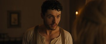 Movie still from “Redeeming Love” (2022), directed by D.J. Caruso – A person wearing a shirt; Close Up shot, Over the shoulder angle