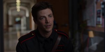 Movie still from “Rescued by Ruby” (2022), directed by Katt Shea – A person wearing a uniform; Close Up shot, Over the shoulder angle