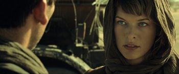 Movie still from “Resident Evil: Extinction” (2007), directed by Russell Mulcahy – A person wearing a hood; Close Up shot, Low angle