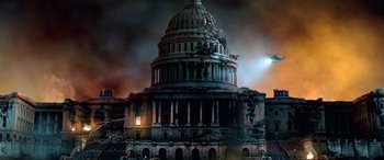 Movie still from “Resident Evil: Retribution” (2012), directed by Paul W.S. Anderson – The capitol building in washington , d; Extreme Wide shot, Low angle