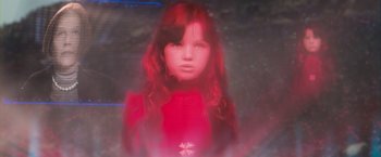 Movie still from “Resident Evil: The Final Chapter” (2016), directed by Paul W.S. Anderson – A young girl in a red outfit is looking at the camera; Close Up shot, Low angle