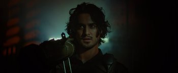A person holding a microphone