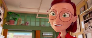 Movie still from “Rio” (2011), directed by Carlos Saldanha – An animated woman wearing glasses and a red shirt; Close Up shot, Low angle