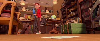 Movie still from “Rio” (2011), directed by Carlos Saldanha – An animated woman holding a blue bird in a room; Wide shot, High angle