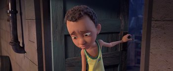 Movie still from “Rio” (2011), directed by Carlos Saldanha – An animated boy with a surprised look on his face; Close Up shot, Over the shoulder angle
