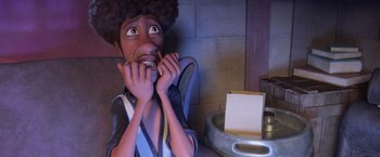 Movie still from “Rio” (2011), directed by Carlos Saldanha – A cartoon of a man with a surprised look on his face; Close Up shot, High angle